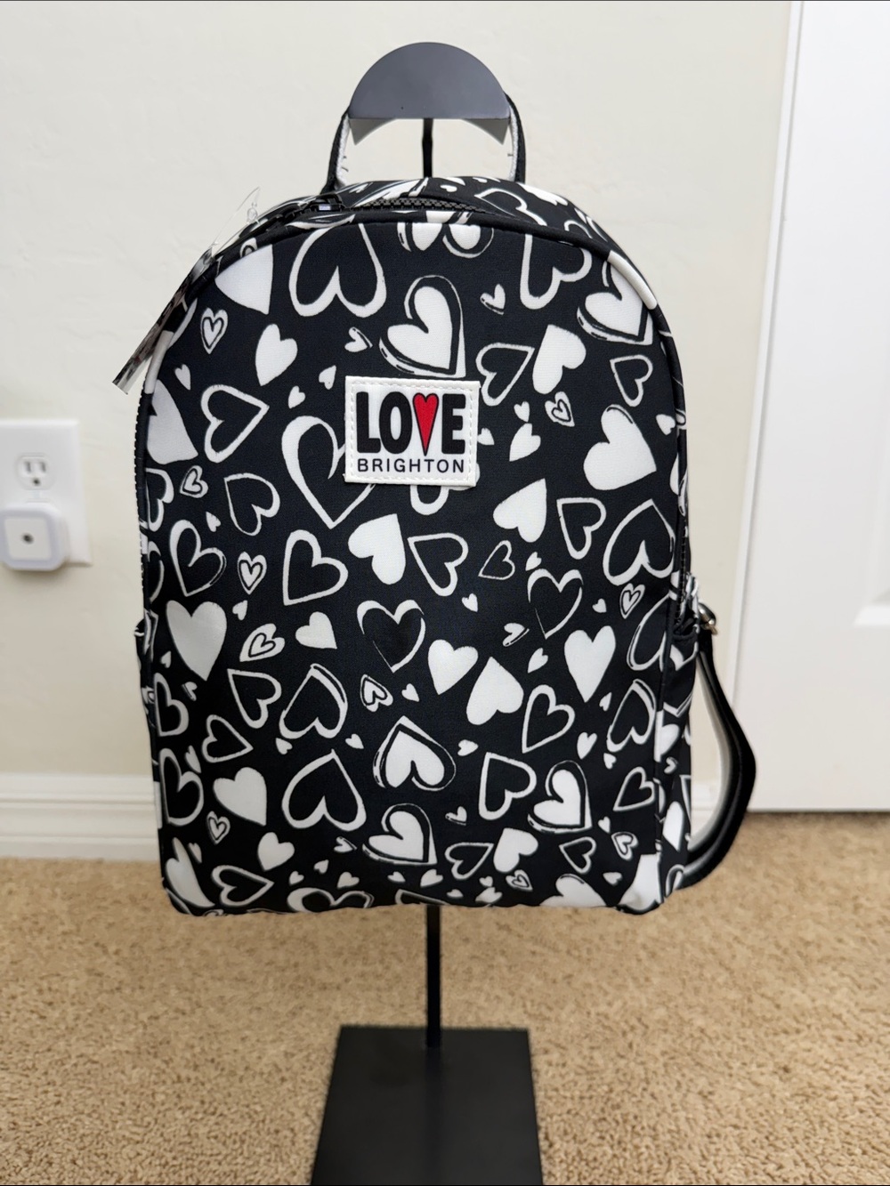Brighton Endless Love Heart Nylon Backpack Black White Retail $150 NWT